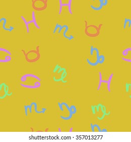 Zodiac sign , doodles, hole,taurus,capricorn,virgo,pisces, cancer,scorpio,seamless pattern. Hand drawn.