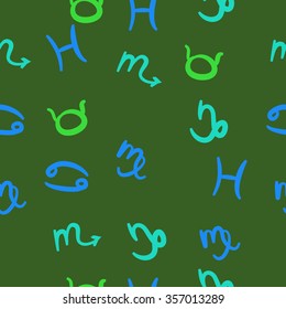 Zodiac sign , doodles, hole,taurus,capricorn,virgo,pisces, cancer,scorpio,seamless pattern. Hand drawn.