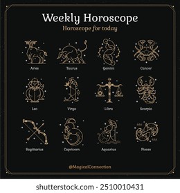 Zodiac sign Facebook post template, black and gold design vector