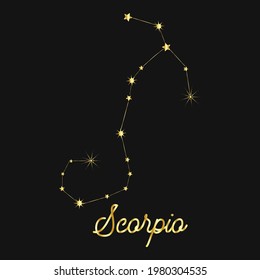 Zodiac sign in the form of a golden constellation in the sky. Stars and lines.