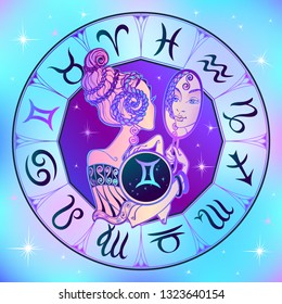 Zodiac sign Gemini beautiful girl. Horoscope. Astrology.