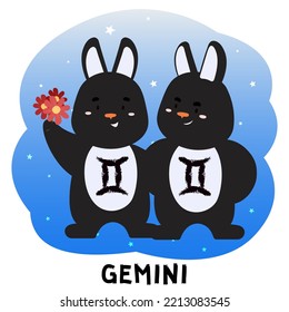 Zodiac sign Gemini. Black rabbit vector illustration