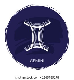 Zodiac sign Gemini with blue frame isolated on white background. Zodiac constellation. Design element for horoscope and astrological forecast.