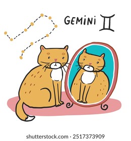 Zodiac sign gemini cat illustration.