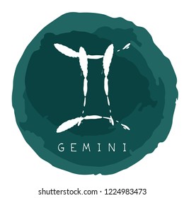 Zodiac sign Gemini with chalkboard grunge frame isolated on white background. Zodiac constellation. Design element for horoscope and astrological forecast.