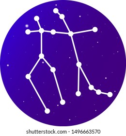 Zodiac sign gemini constellation illustration. Cosmic background. Zodiac constellation. Space and stars.