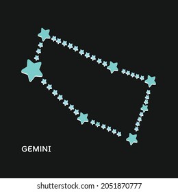 Zodiac sign Gemini constellation style, hand drawn vector with blue, and white stars isolated on the black background