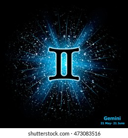 Zodiac sign Gemini cosmic explosion background. Vector illustration
