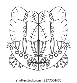 Zodiac sign gemini in the form of a steampunk-style airship. Illustration of an Astrological element in steampunk style, drawn in a linear doodle style. Drawing for a calendar or coloring book.