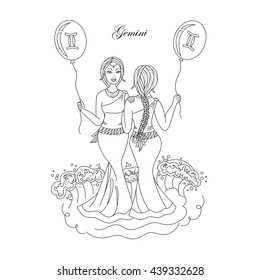 zodiac sign Gemini in the form of two beautiful girls