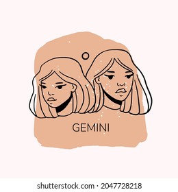 Zodiac sign Gemini with girl. Trendy vector illustration.