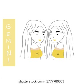 Zodiac sign of Gemini. Hand drawn vector. Girl illustration.