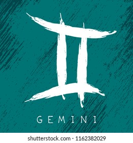 Zodiac sign Gemini isolated on grunge texture background. Design element for horoscope and astrological forecast.