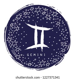 Zodiac sign Gemini isolated on white background with stars. Zodiac constellation. Design element for horoscope and astrological forecast. Doodle style.