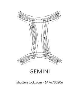 Zodiac sign Gemini isolated on white background. Zodiac constellation. Design element for horoscope and astrological forecast. Hand drawn style. Vector illustration.