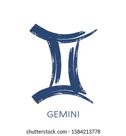 Zodiac sign Gemini isolated on white background. Hand drawn style. Brush stroke effect. Zodiac constellation. Vector illustration for horoscope and astrological forecast.