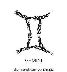 Zodiac sign Gemini isolated on white background. Zodiac constellation. Design element for horoscope and astrological forecast. Vector illustration.