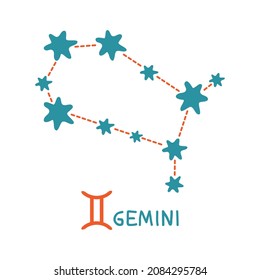 Zodiac sign Gemini isolated on white background. Zodiac constellation. Design element for horoscope and astrological forecast. Vector illustration.