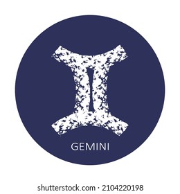 Zodiac sign Gemini isolated on dark blue background. Zodiac constellation. Design element for horoscope and astrological forecast. Vector illustration.
