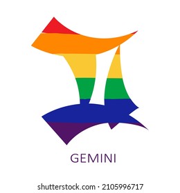 Zodiac sign Gemini isolated on white background. Gay rainbow flag colors. Zodiac constellation. Design element for horoscope and astrological forecast. Vector illustration.