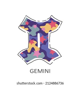 Zodiac sign Gemini isolated on white background. Woman camo trendy colors. Design element for horoscope and astrological forecast. Vector illustration.