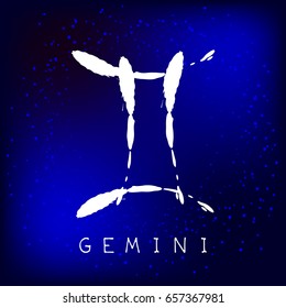 Zodiac sign Gemini isolated on white background. Design element for flyers or greeting cards. Grunge style.