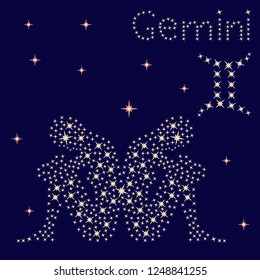 Zodiac sign Gemini on a background of the starry sky, vector illustration