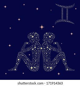 Zodiac sign Gemini on a background of the starry sky, vector illustration