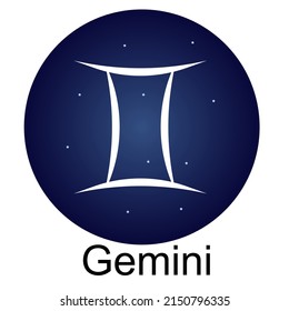 Zodiac sign gemini on the background of stars. The horoscope element consists of 12 zodiac signs. Astrological vector illustration.
