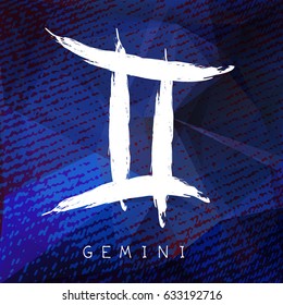 Zodiac sign Gemini on grunge background. Design element for flyers or greeting cards.