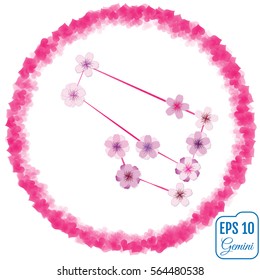 Zodiac sign Gemini. Sakura concept. Flowers concept. Constellation Gemini.