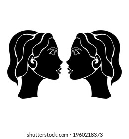 Zodiac sign gemini silhouette, one of 12 horoscope signs vector illustration