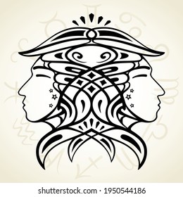 Zodiac sign Gemini silhouette. Vector icon