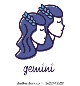 Zodiac sign: gemini, simple flat vector illustration, outline icon