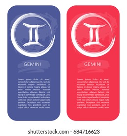 Zodiac sign Gemini. Template for banners or flyers. Blue variant for boys and red variant for girls.