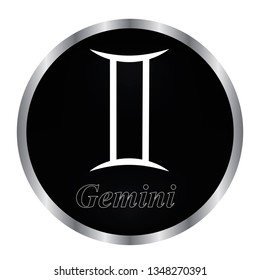 zodiac sign gemini vector icon on a black button