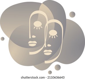 Zodiac sign Gemini.
Vector image suitable for printing. Their element is air according to the horoscope, so they are created in a grey-beige shade. The graphic shows two identical faces - Gemini.