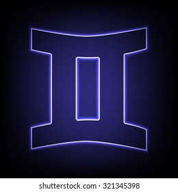 Zodiac sign Gemini. Vector zodiac sign  with neon effect