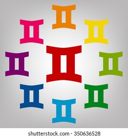 Zodiac sign Gemini. Vector zodiac signs icons colorful set