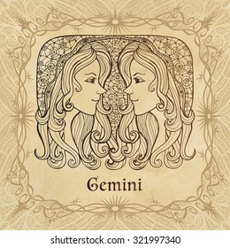 Zodiac sign Gemini in zentangle style