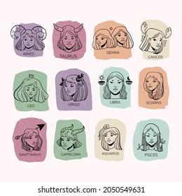 Signo zodiaco con chicas. Ilustración vectorial de moda.