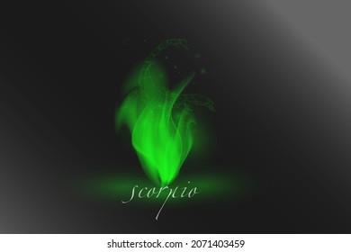 Zodiac sign in a glowing flame on a gray background. Astrological symbolism.