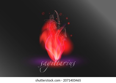 Zodiac sign in a glowing flame on a gray background. Astrological symbolism.