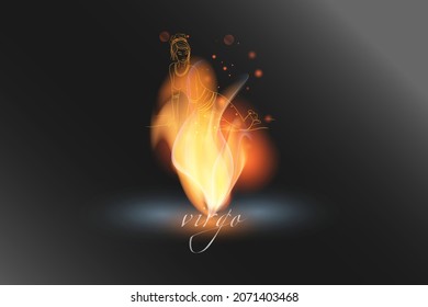Zodiac sign in a glowing flame on a gray background. Astrological symbolism.