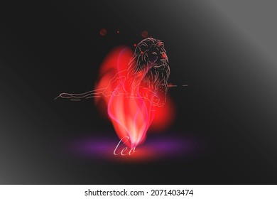 Zodiac sign in a glowing flame on a gray background. Astrological symbolism.