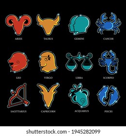 Zodiac sign - icon set on black background.