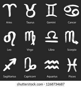 Zodiac sign icon vector illustration aries taurus gemini cancer leo virgo libra scorpio sagittarius capricorn aquarius pisces black background