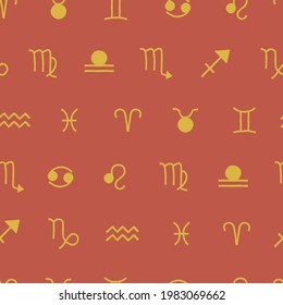 Zodiac sign icon vector seamless pattern. Astrology symbol background. Horoscope decorative graphic print.