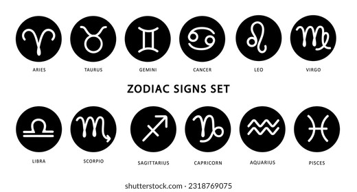 Zodiac sign icons. Symbols for astrological calendar, horoscope. Vector design element