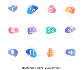 Zodiac sign icons. Vector illustrations. Set of 12 zodiac. Constellation of Aries, Taurus, Leo, Gemini, Virgo, Scorpio, Libra, Aquarius, Sagittarius, Pisces, Capricorn, Cancer.